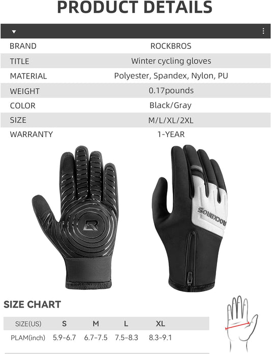 ROCKBROS Winter Cycling Gloves for Men - Cold Weather