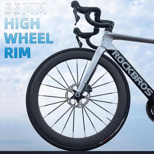 ROCKBROS T700 Carbon Fiber Bike Wheels 700c 55 mm Disc Brake Wheelset