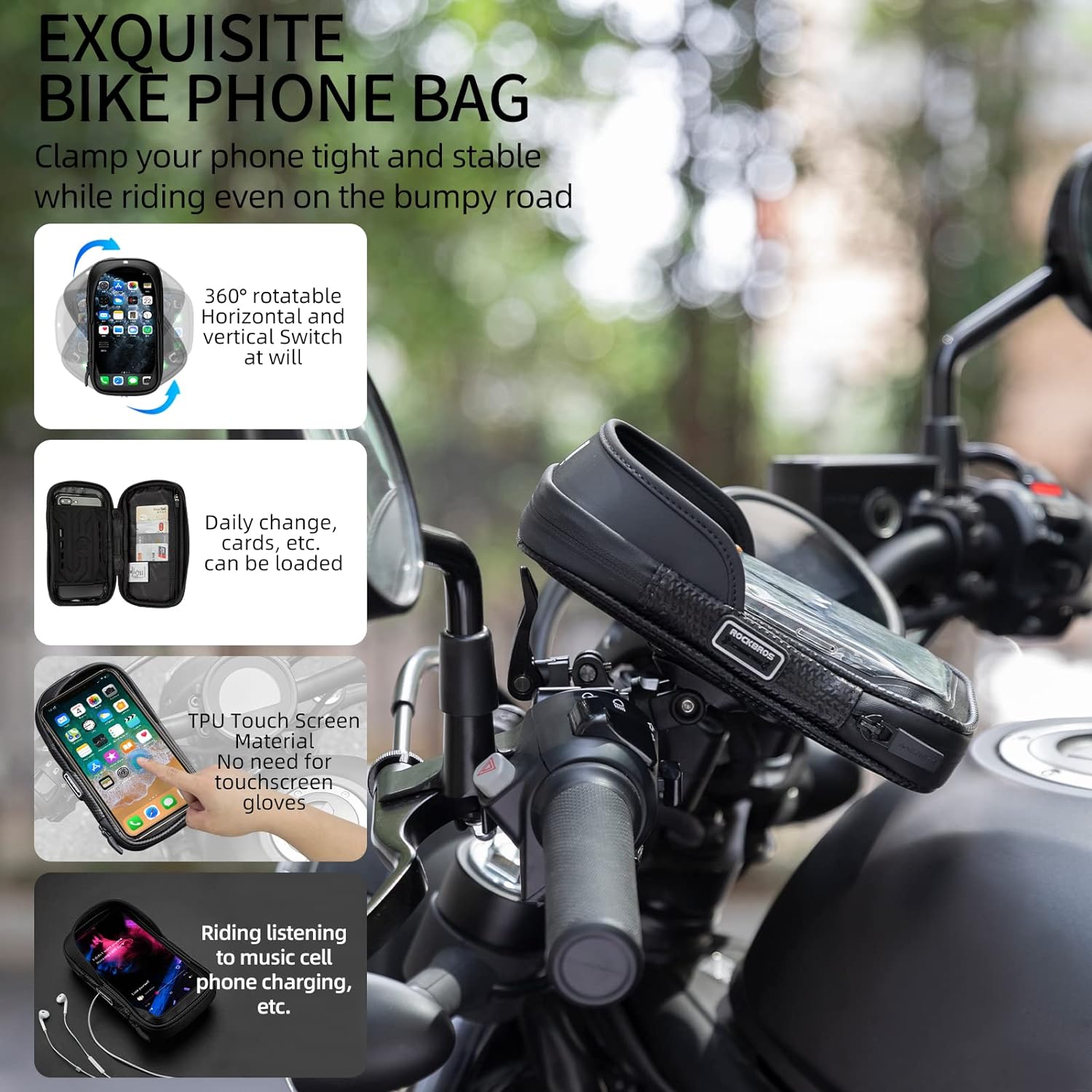 ROCKBROS Motorcycle Phone Mount Waterproof Handlebar Phone Bag - ROCKBROS