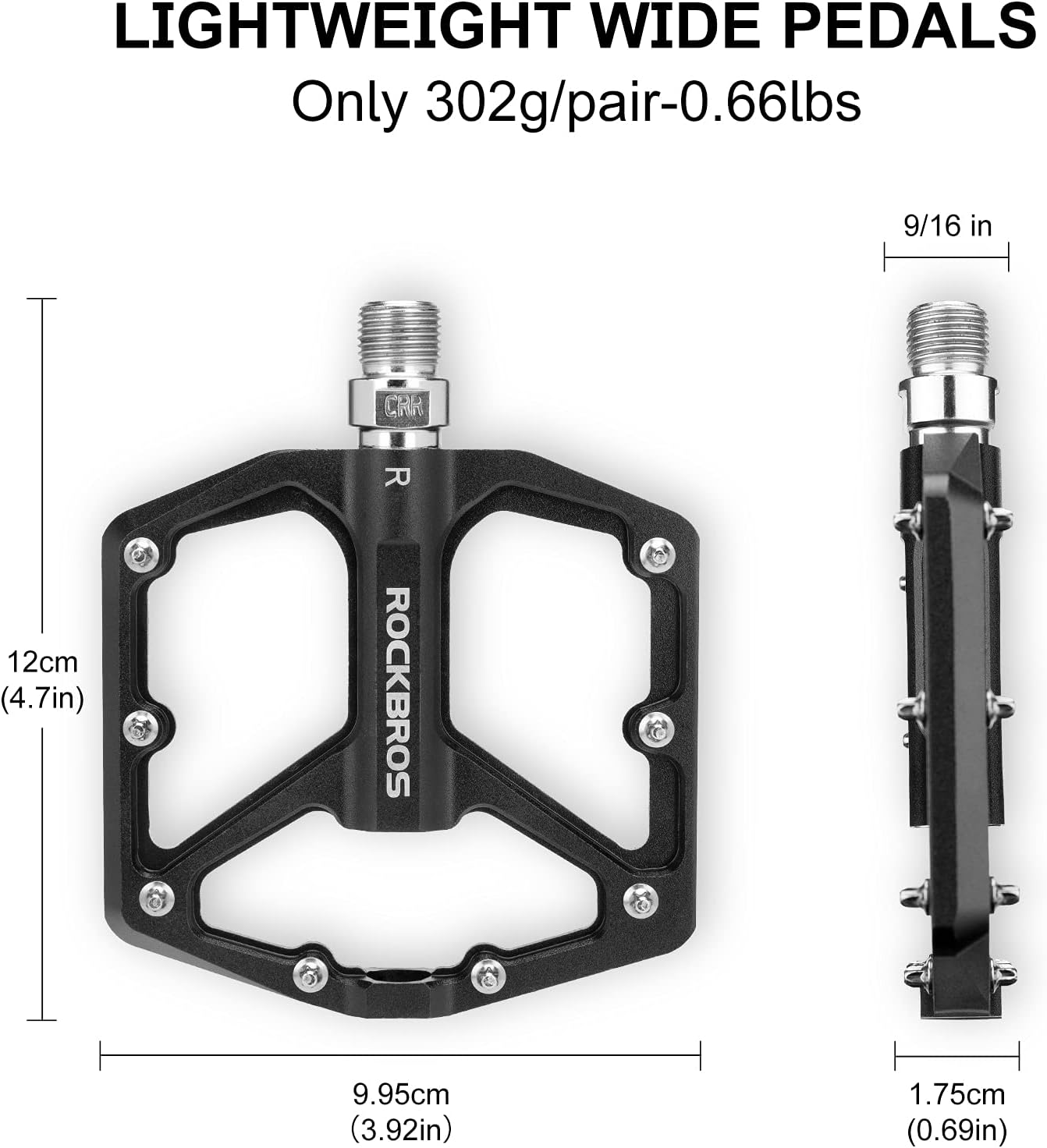 ROCKBROS Bike Pedals Lightweight Aluminum Platform 9/16'' Sealed Bearing - ROCKBROS