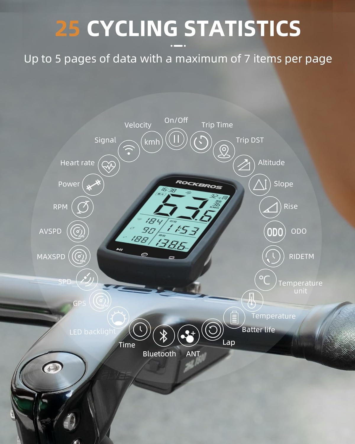ROCKBROS M1 Wireless Bike Computer GPS 2.9-inch LCD Waterproof Fast Charging - ROCKBROS