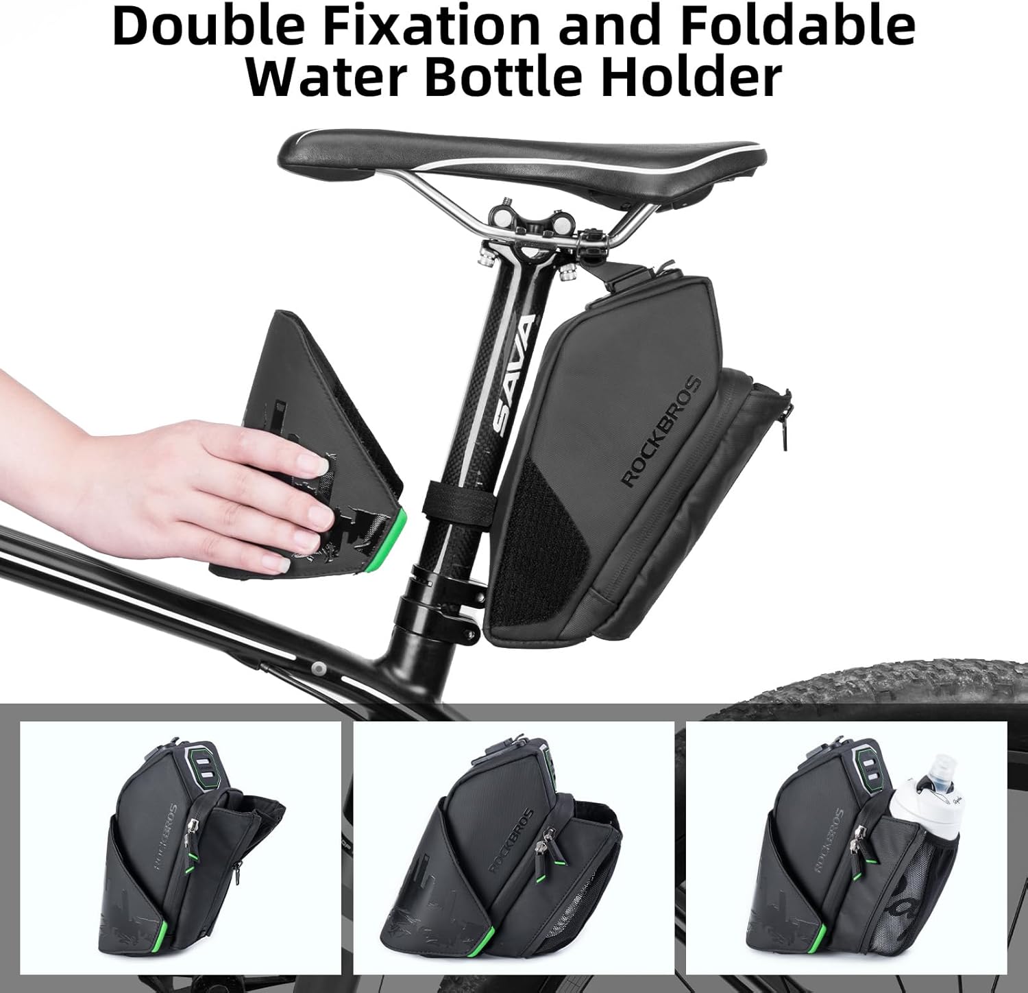 ROCKBROS Waterproof Bike Saddle Bag with Water Bottle Holder - ROCKBROS