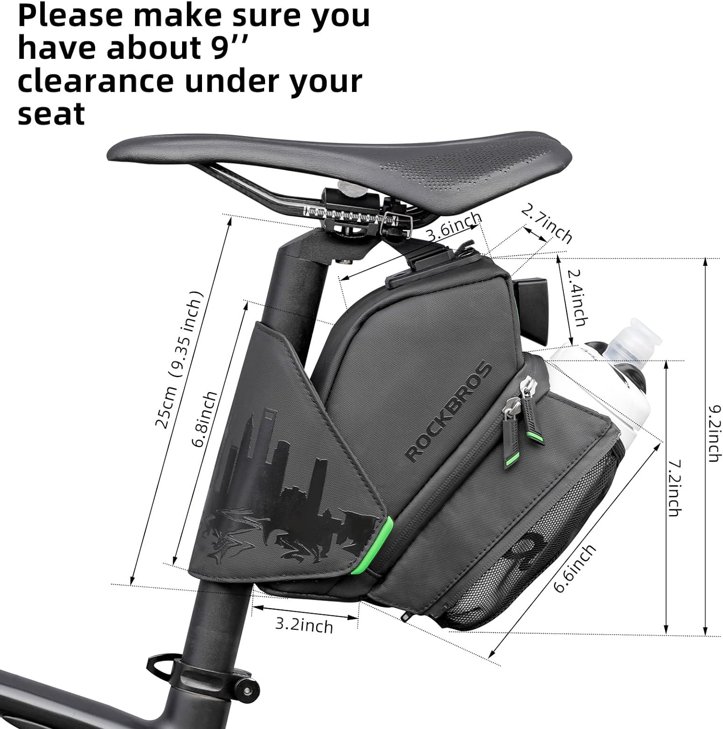ROCKBROS Waterproof Bike Saddle Bag with Water Bottle Holder - ROCKBROS