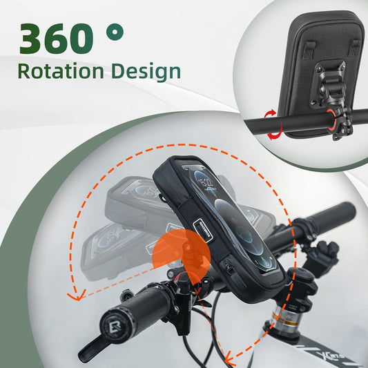 ROCKBROS 360° Bike Phone Mount Bag Waterproof Rotatable for 6.8” Devices