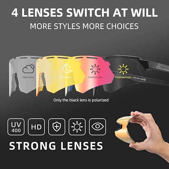 ROCKBROS Polarized Cycling Glasses with 4 Interchangeable Lenses - ROCKBROS
