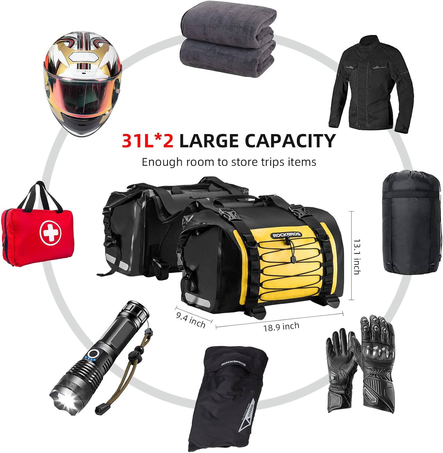 ROCKBROS 60L Waterproof Motorcycle Saddle Bags Durable Removable 2 PCS - ROCKBROS