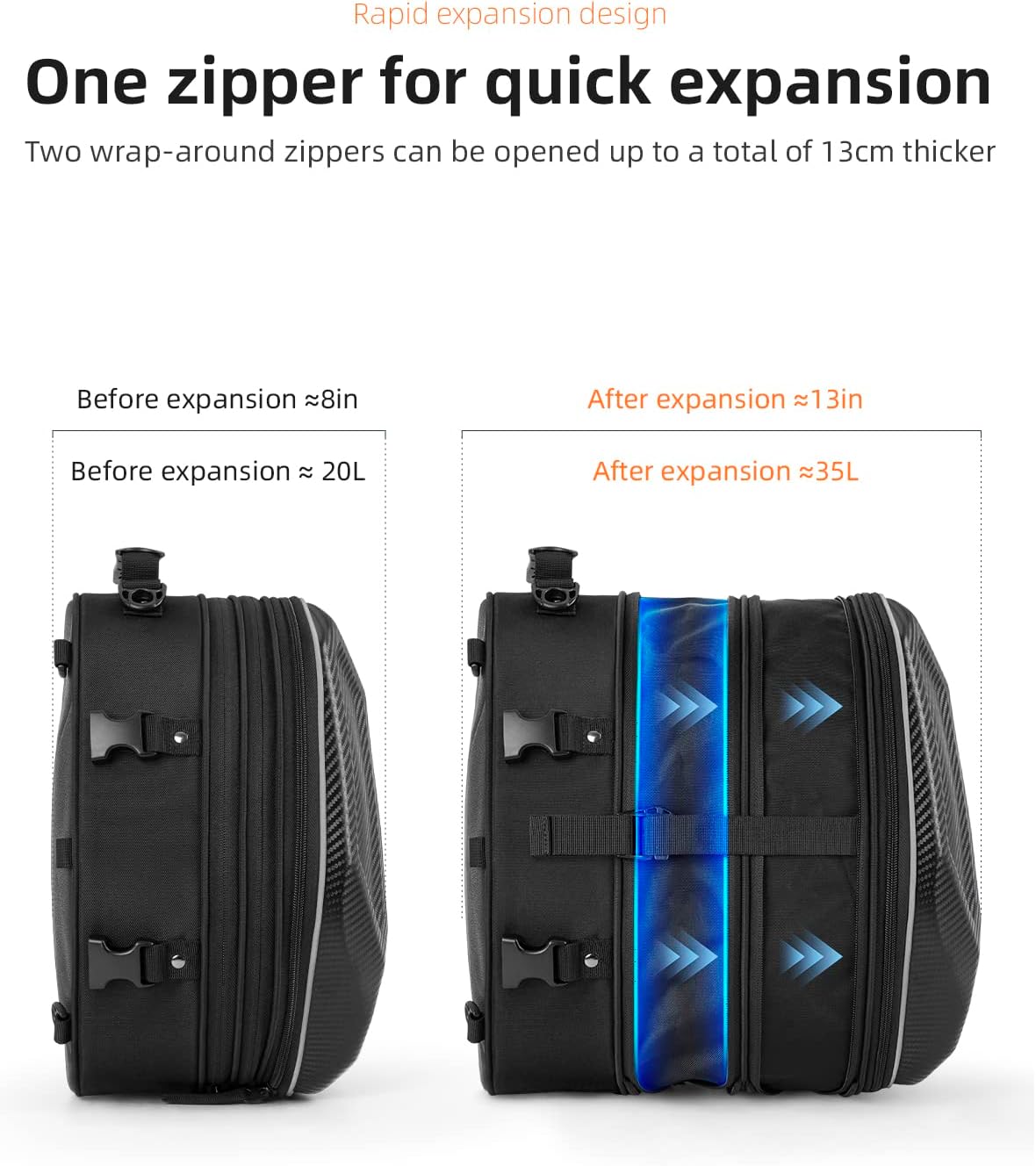 ROCKBROS 35L Hard Shell Motorcycle Tail Bag Waterproof Expandable Durable - ROCKBROS