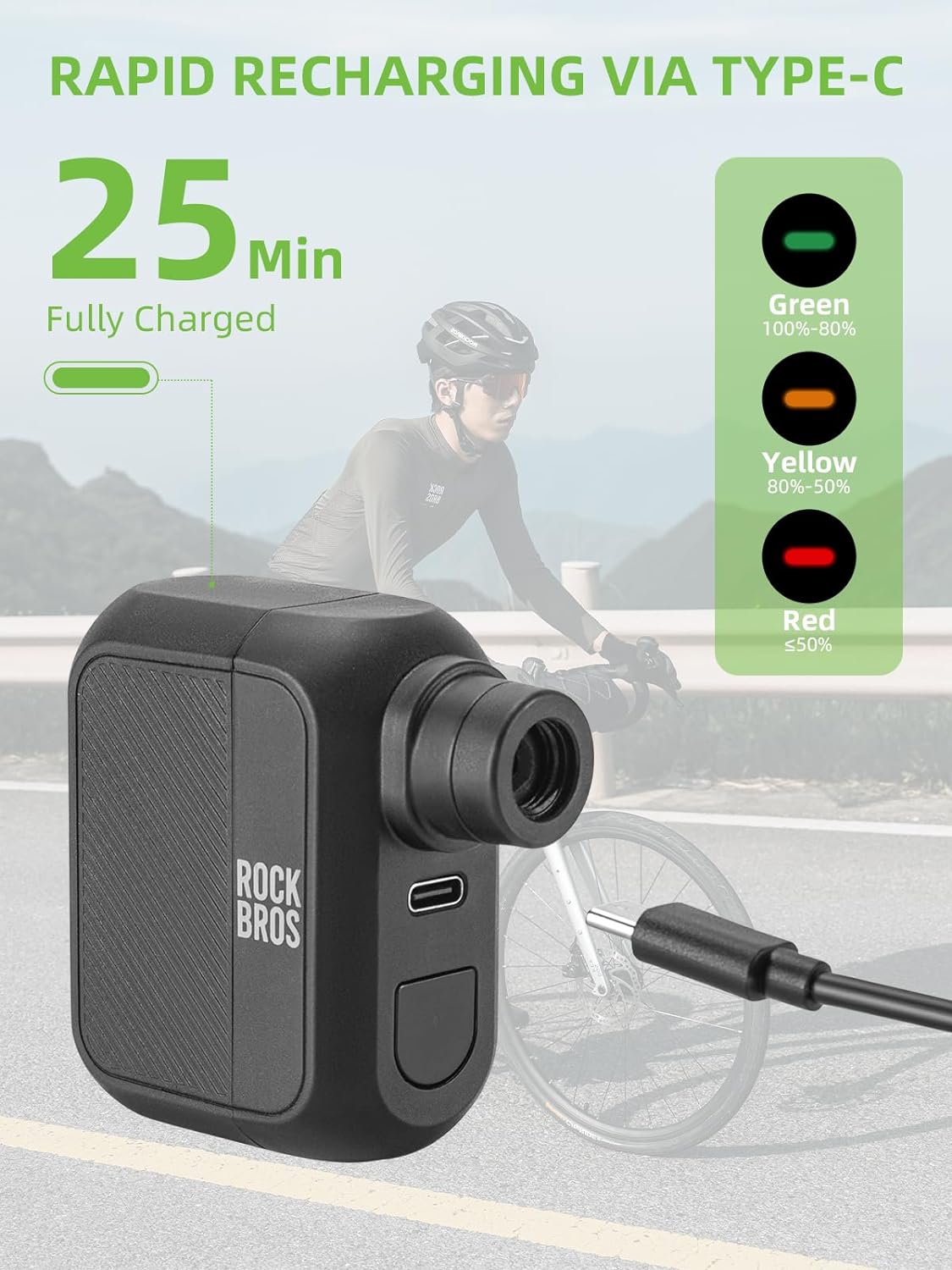 ROCKBROS Mini Electric Bike Tire Pump Portable 100 PSI with Type-C Charging - ROCKBROS