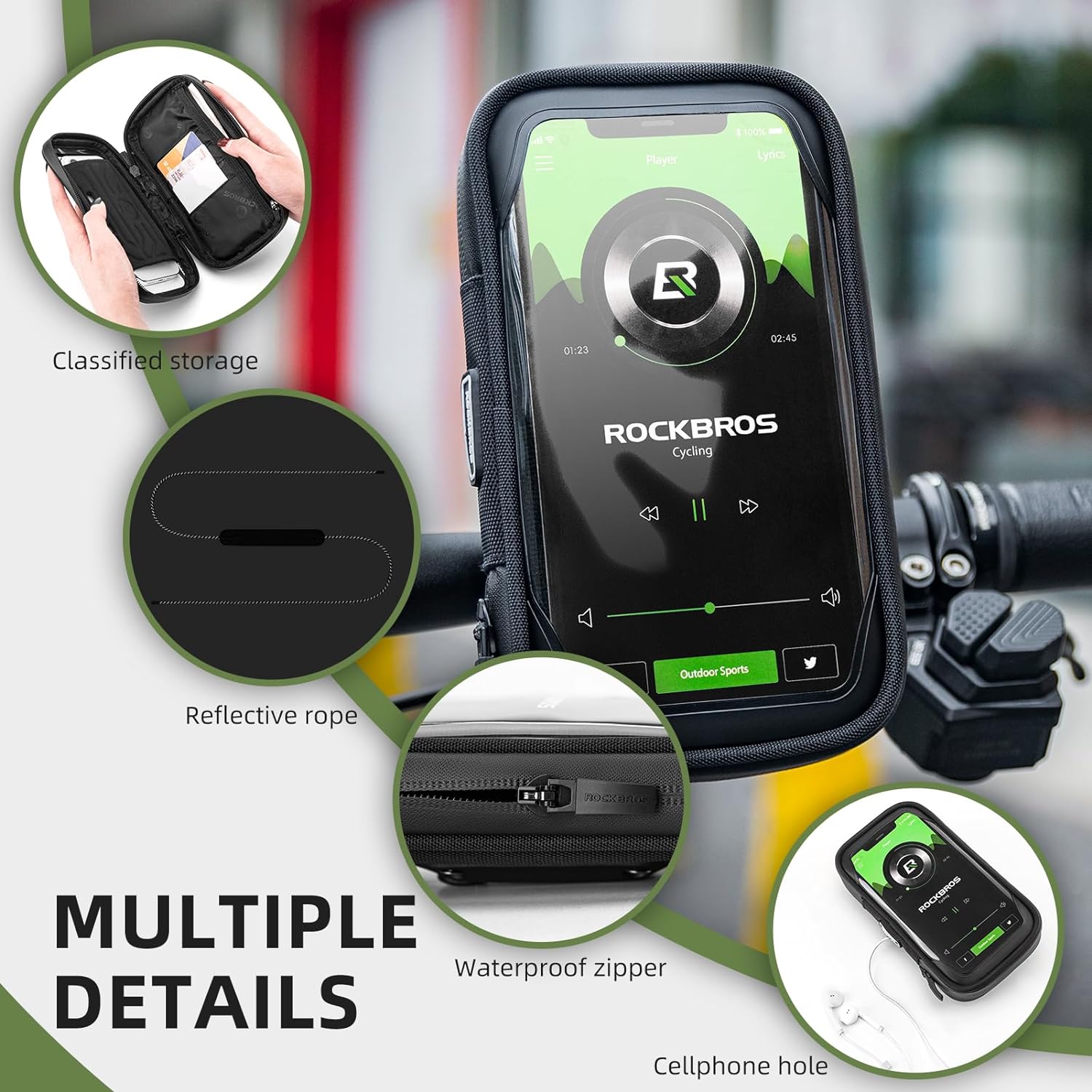 ROCKBROS  Motorcycle Phone Mount Waterproof Handlebar Bag Phones Below 6.8” - ROCKBROS