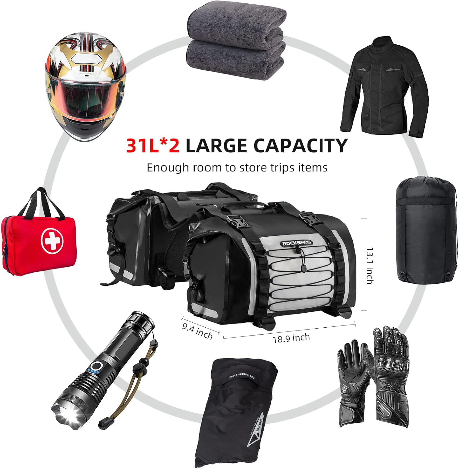 ROCKBROS 60L Waterproof Motorcycle Saddle Bags Durable Removable 2 PCS - ROCKBROS