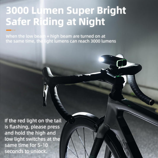 ROCKBROS RHL3000 Bike Light 3000 Lumen 10000mAh IPX6 Waterproof