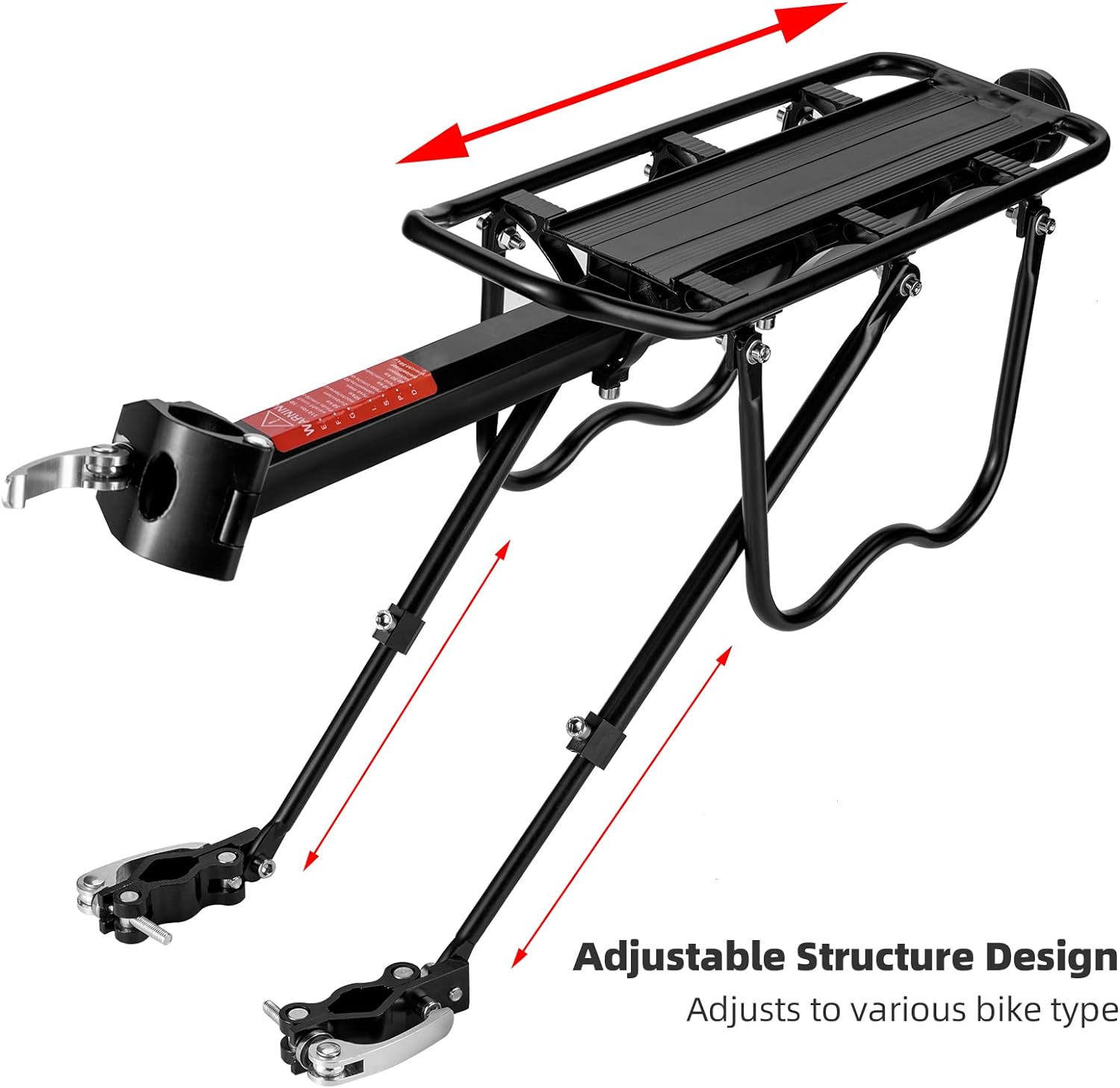 ROCKBROS Rear Bike Bicycle Cargo Rack Aluminum Alloy 115 lbs Capacity Black - ROCKBROS