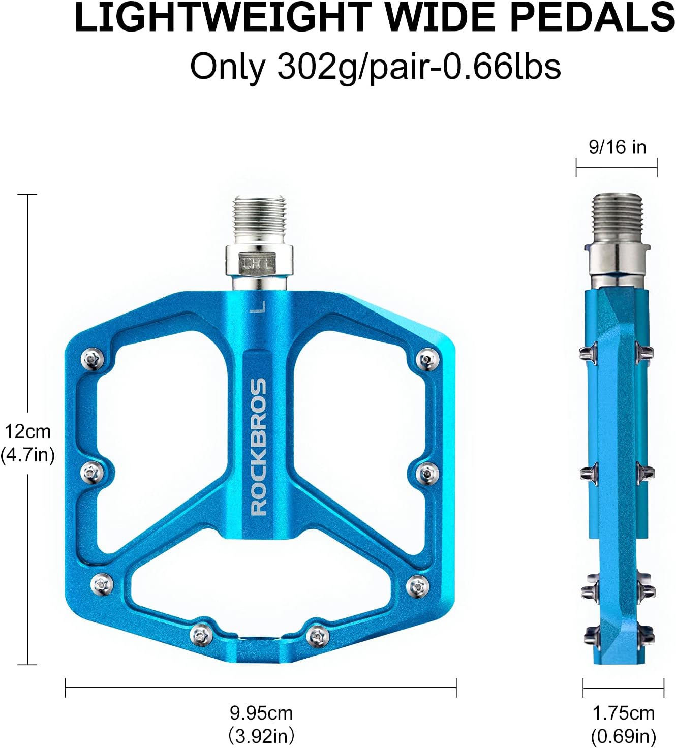 ROCKBROS Bike Pedals Lightweight Aluminum Platform 9/16'' Sealed Bearing - ROCKBROS