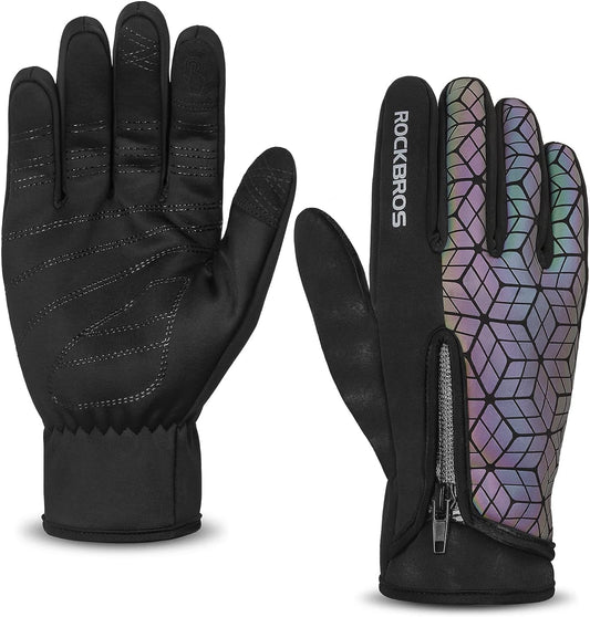 ROCKBROS Winter Cycling Gloves Double Layer Fabric Warm and Windproo