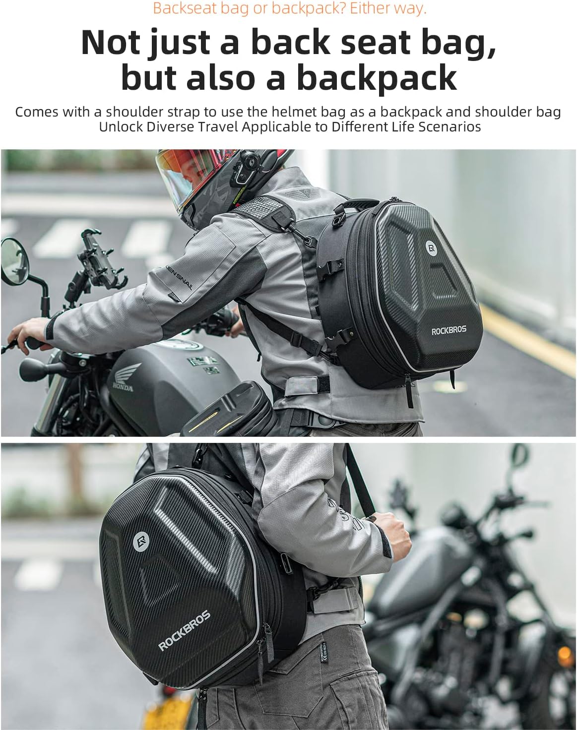 ROCKBROS 35L Hard Shell Motorcycle Tail Bag Waterproof Expandable Durable - ROCKBROS