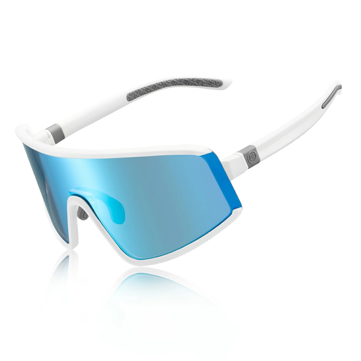 Photochromic Sport Sunglasses – Men & Women, Flame Temple Design, Blue Mirrored Lenses For Cycling, Hiking