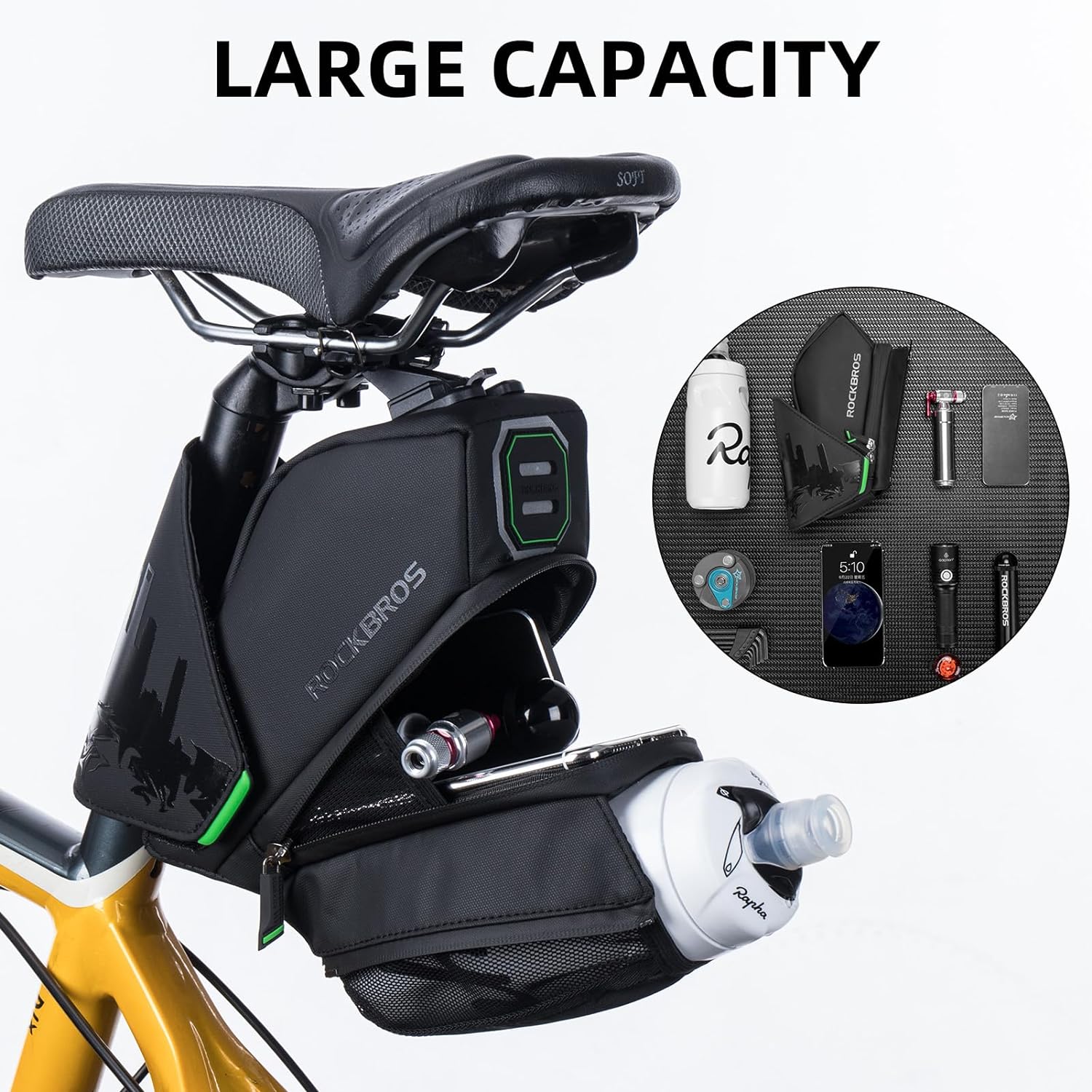 ROCKBROS Waterproof Bike Saddle Bag with Water Bottle Holder - ROCKBROS