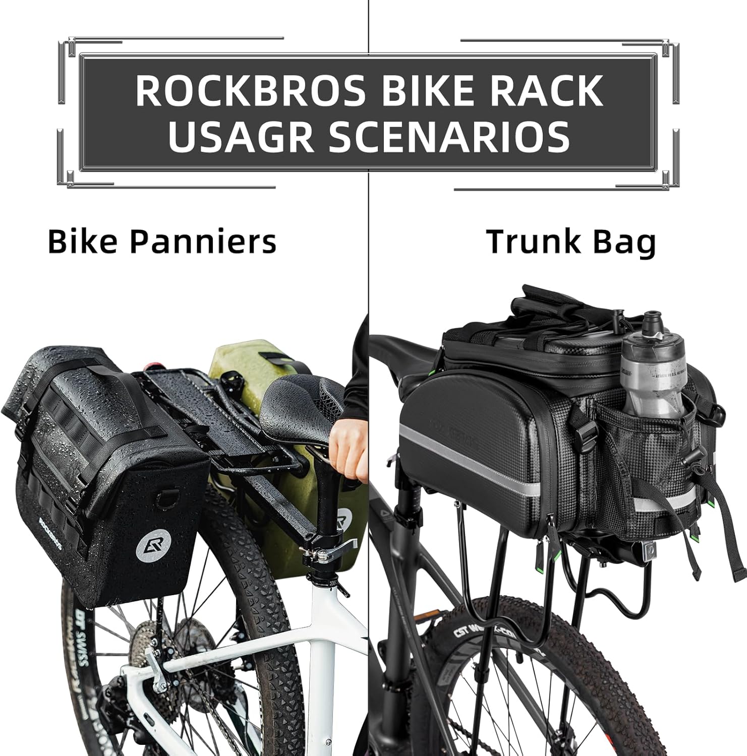 ROCKBROS Rear Bike Bicycle Cargo Rack Aluminum Alloy 115 lbs Capacity Black - ROCKBROS