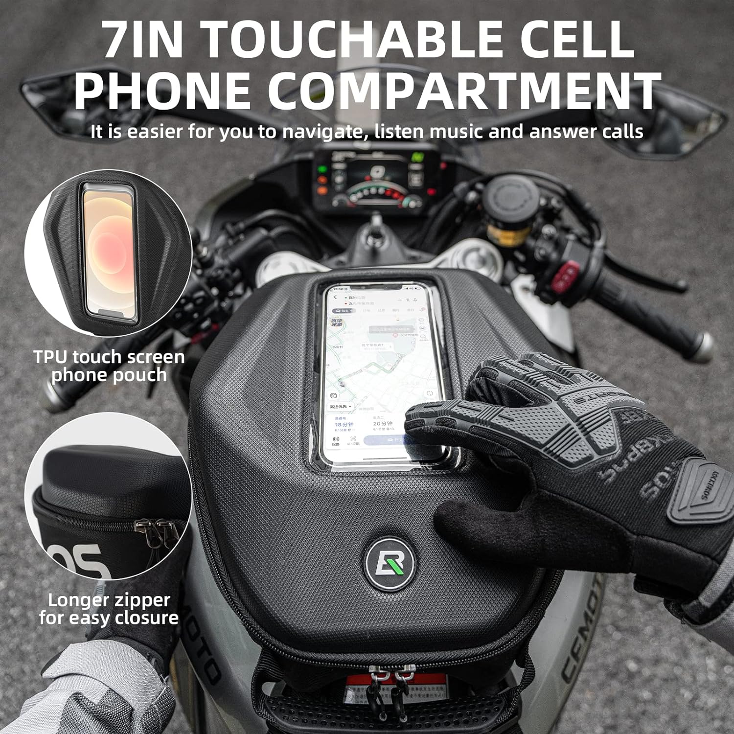 ROCKBROS 7L Waterproof Motorcycle Tank Bag Touchscreen Phone Pouch - ROCKBROS