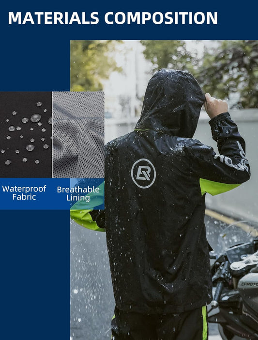 ROCKBROS Cycling Rain Suit for Men Motorcycle Rain Jacket with Pants Windbreaker