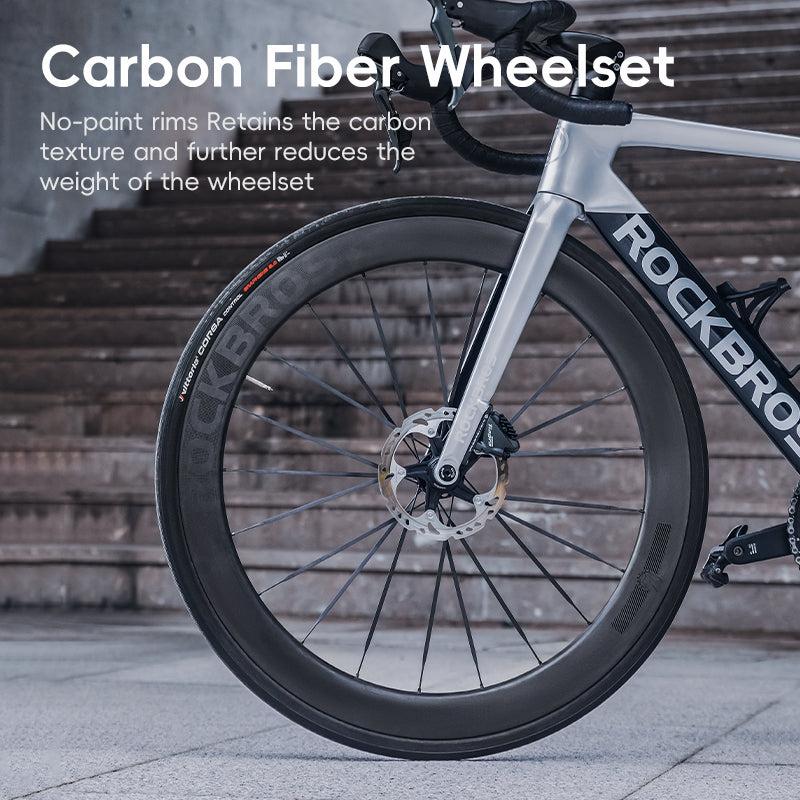 ROCKBROS T700 Carbon Fiber Aerodynamic Road Bike 105 Electronic Shifting Disc Brakes  Black White