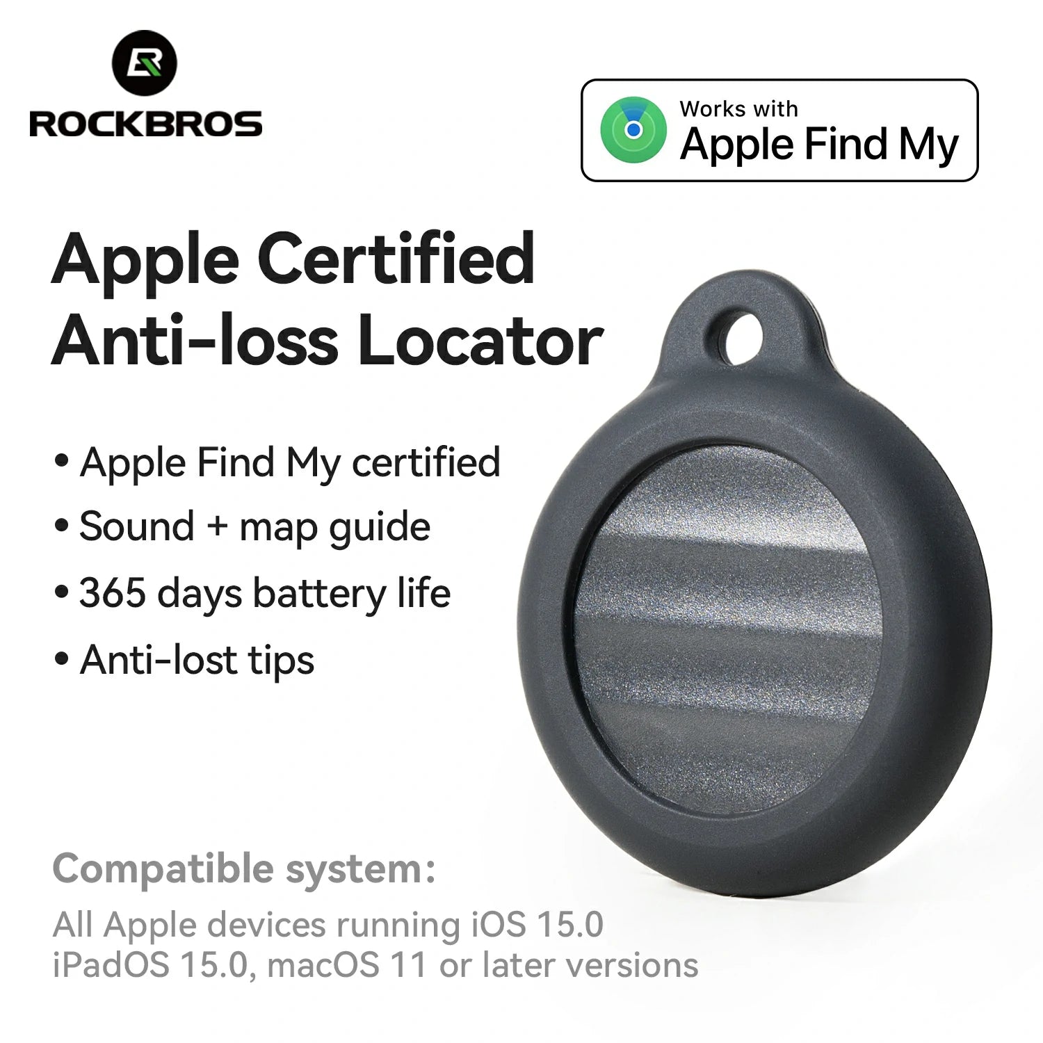 Apple Certified Anti-loss Locator with RockBros branding on a white background