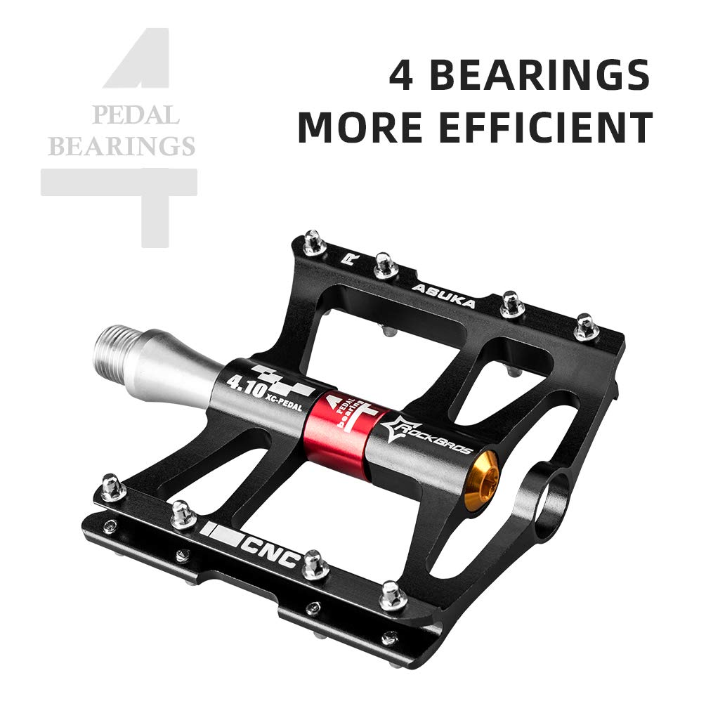 ROCKBROS 4 Bearings Mountain MTB Bike Pedals Platform Flat Aluminum Alloy 9/16" - ROCKBROS