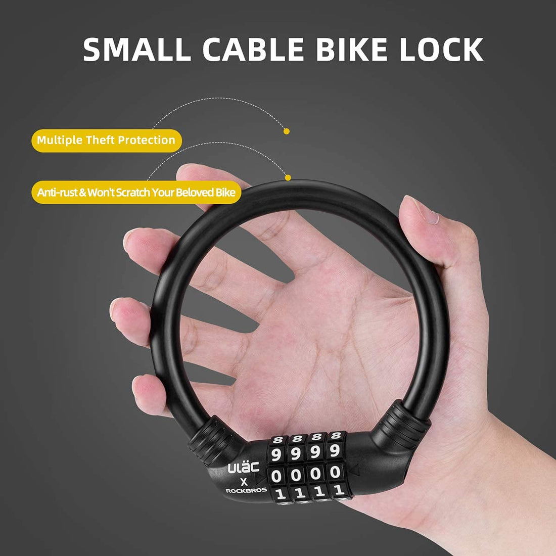 ROCKBROS Lightweight Bike Lock Cable 12MM Anti-Theft Combination Lock