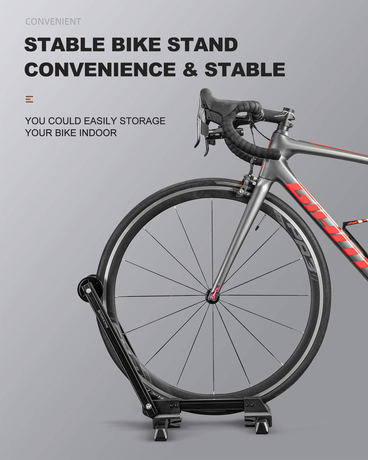 ROCKBROS Support Rangement Vélo Pliable - Râtelier Stable Pour 1 Vélo - Acier Carbone Pour VTT, Route 24" 26" 27.5" 700C