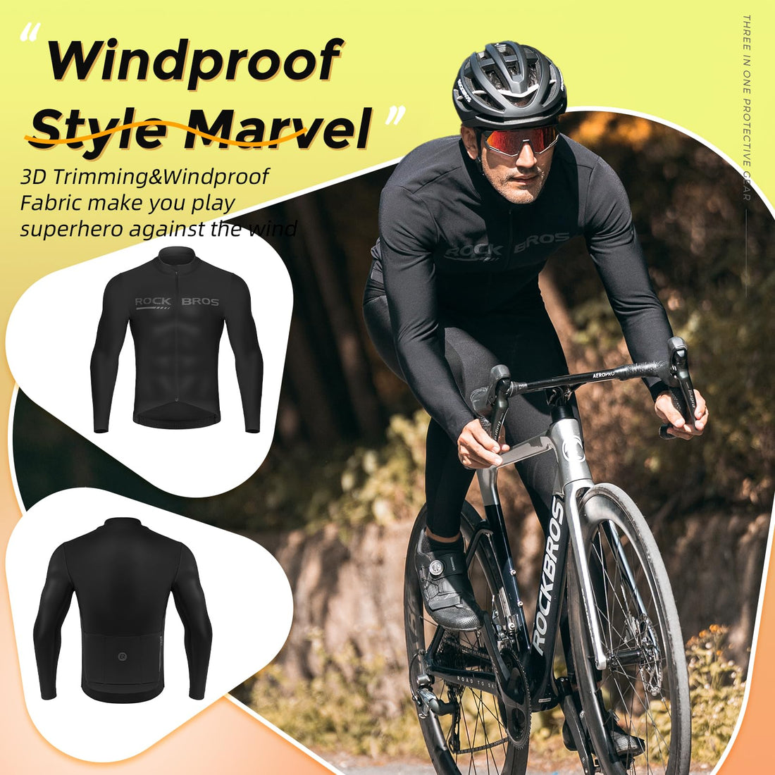 ROCKBROS Men's Long Sleeve Cycling Jersey with full zipper rear pockets perfect fit for outdoor sports