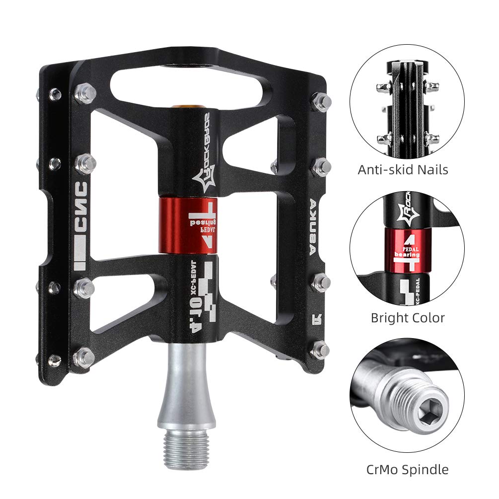 ROCKBROS 4 Bearings Mountain MTB Bike Pedals Platform Flat Aluminum Alloy 9/16" - ROCKBROS