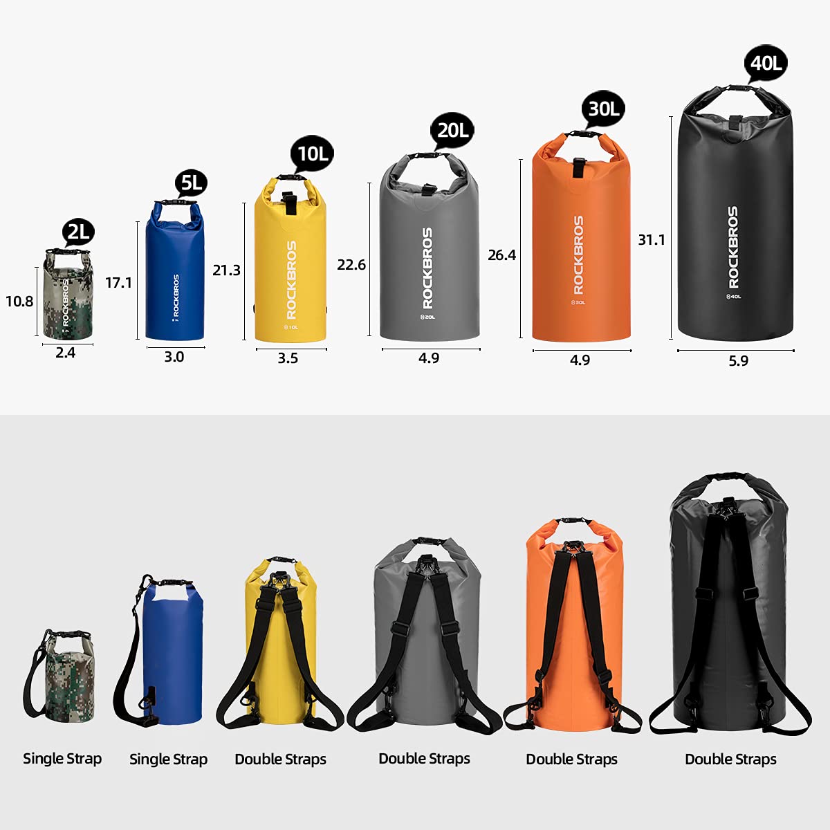 ROCKBROS Waterproof Dry Bag Heavy Durable Beach Backpack 2L 5L 10L 20L 30L Floating Dry Sack - ROCKBROS