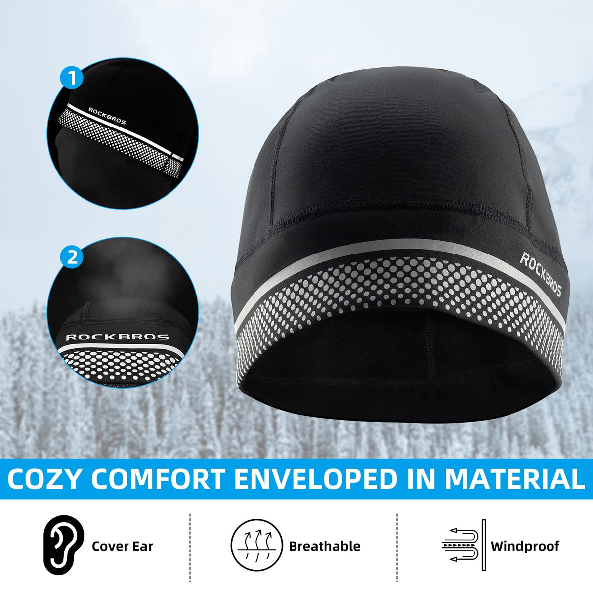 bike helmet with ear cover ROCKBROS Thermal Skull Cap Winter Hat for Men Women, Ear Warmers Helmet Liner