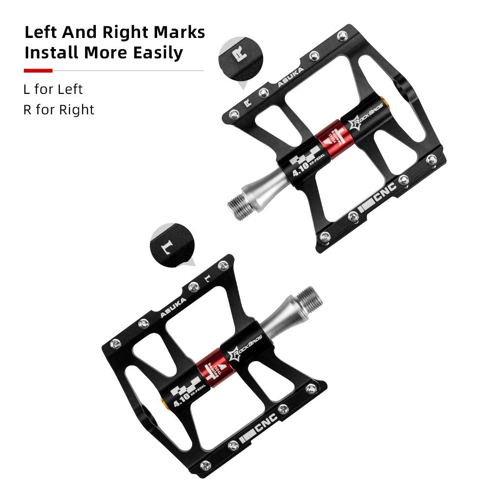ROCKBROS 4 Bearings Mountain MTB Bike Pedals Platform Flat Aluminum Alloy 9/16" - ROCKBROS