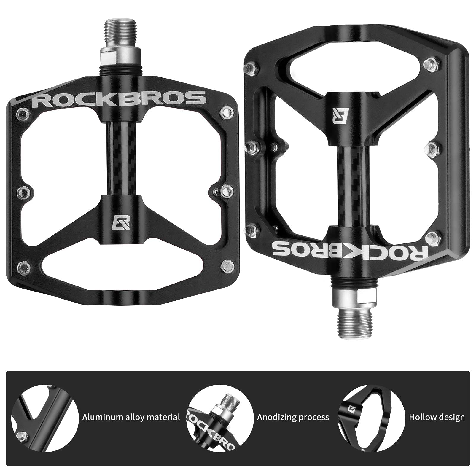 ROCKBROS Mountain MTB Bike Flat 9/16 Lightweight Carbon Fiber Sealed Bearing Pedals - ROCKBROS