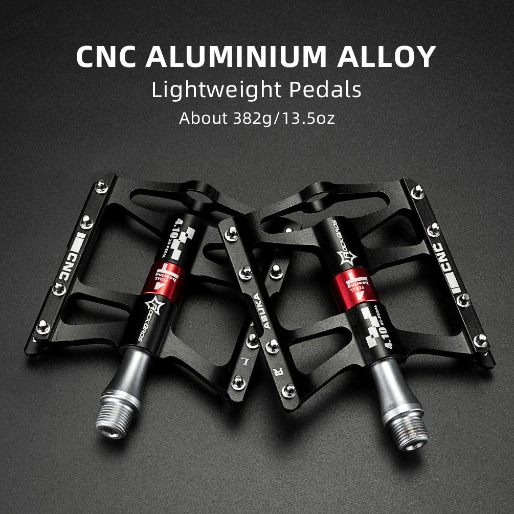 ROCKBROS 4 Bearings Mountain MTB Bike Pedals Platform Flat Aluminum Alloy 9/16" - ROCKBROS