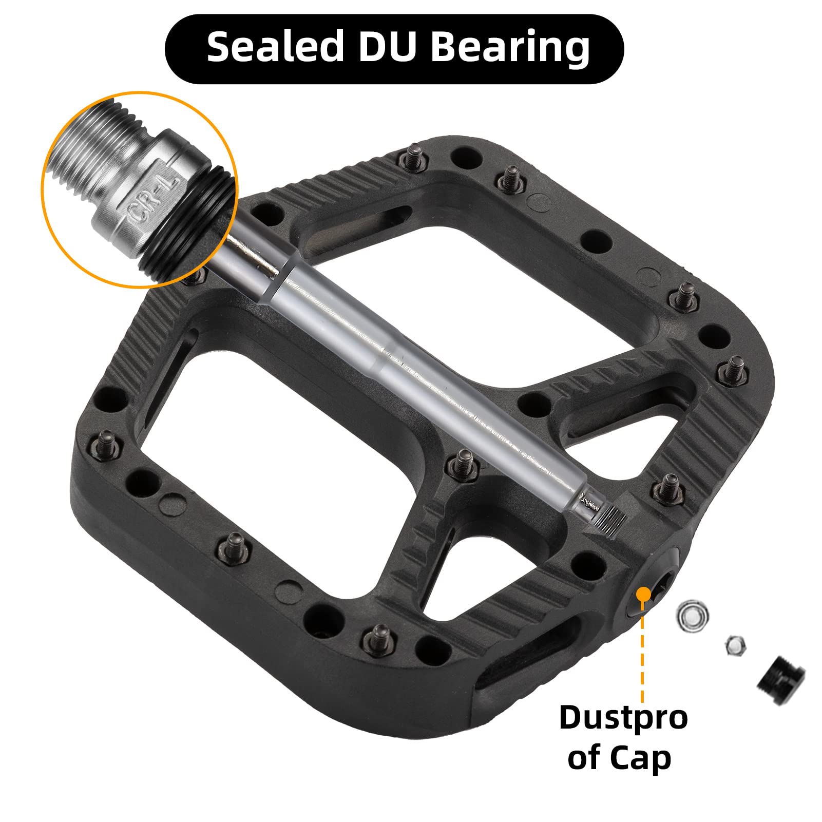 ROCKBROS Mountain Bike Pedals Nylon Composite Bearing 9/16" MTB Bicycle Pedals with Wide Flat Platform - ROCKBROS
