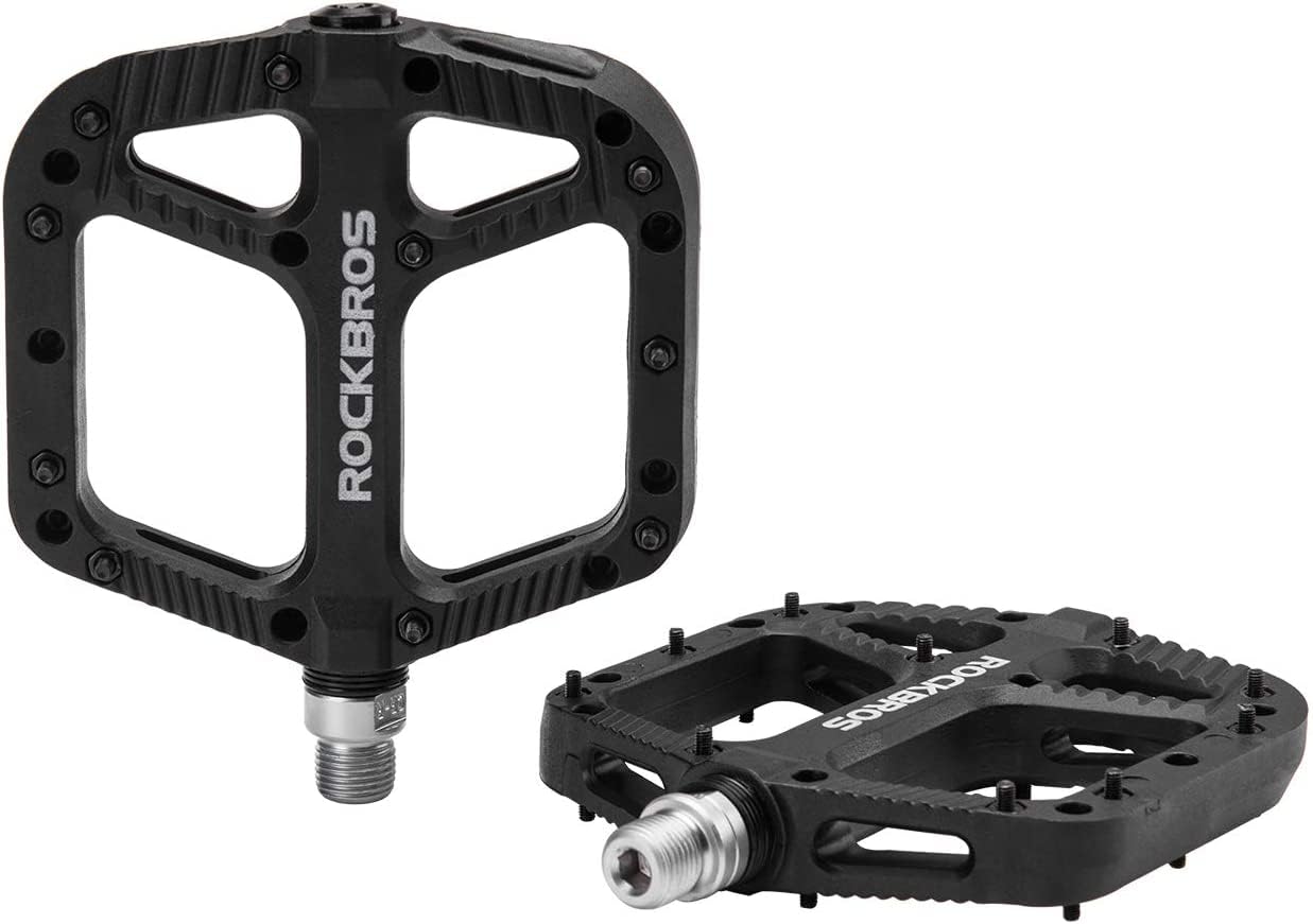 ROCKBROS Mountain Bike Pedals Nylon Composite Bearing 9/16" MTB Bicycle Pedals with Wide Flat Platform - ROCKBROS