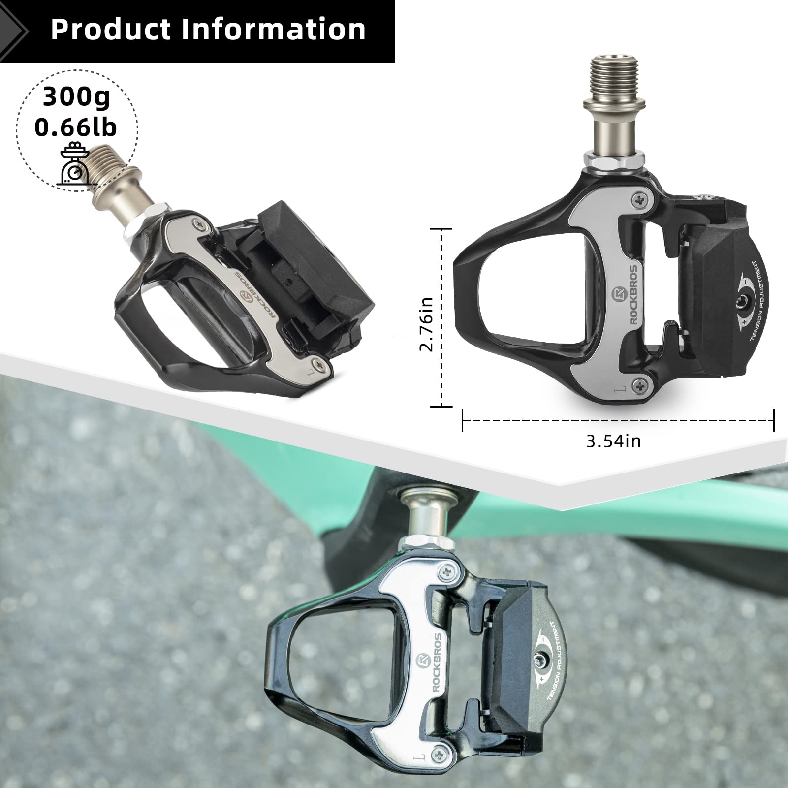 ROCKBROS Lightweight Clipless Pedals with Cleats Compatible with SPD-SL - ROCKBROS