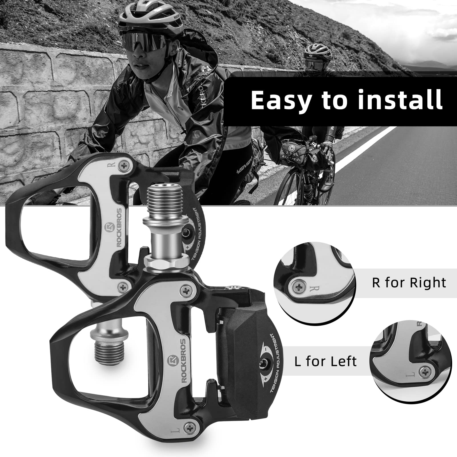 ROCKBROS Lightweight Clipless Pedals with Cleats Compatible with SPD-SL - ROCKBROS