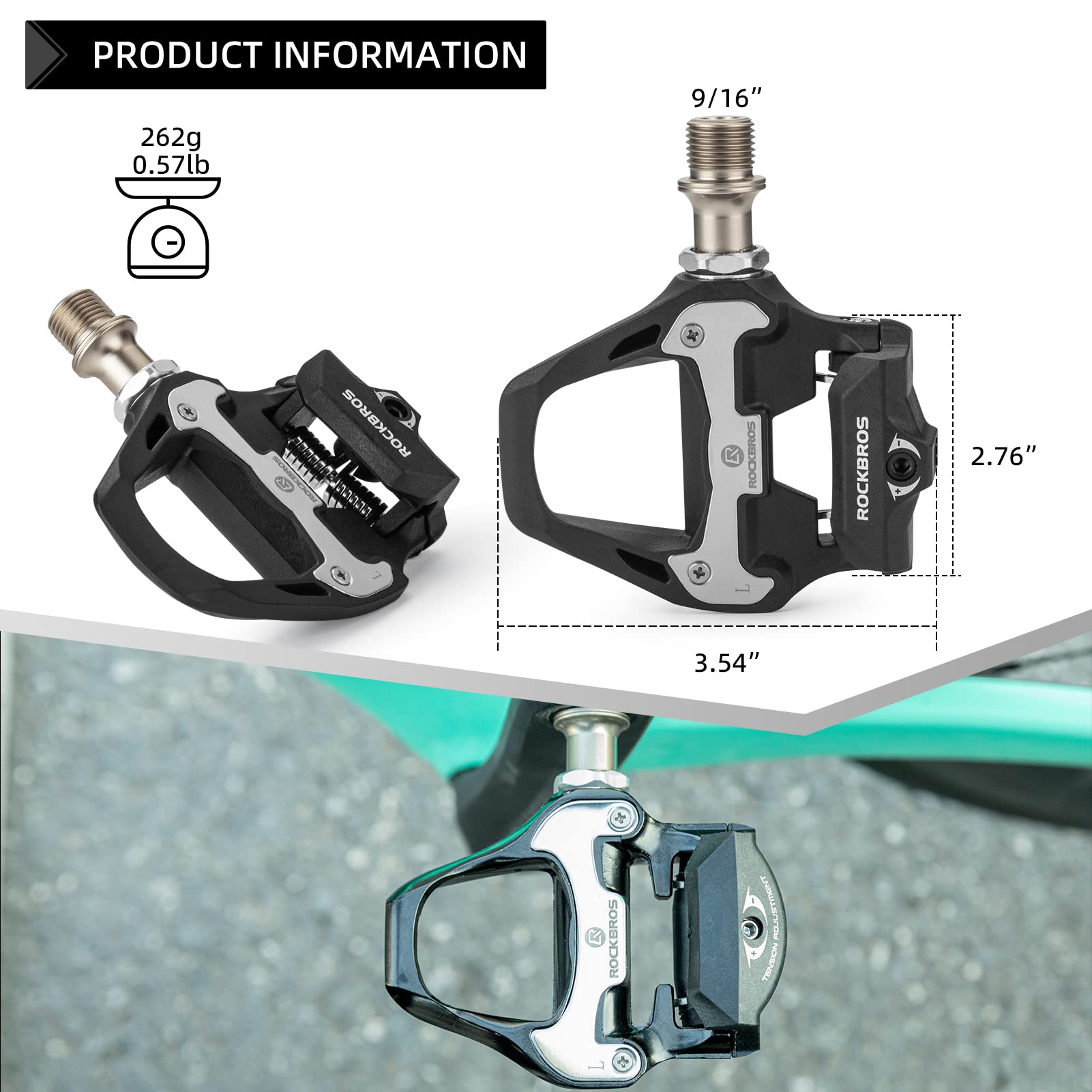 ROCKBROS Lightweight Clipless Pedals with Cleats Compatible with SPD-SL - ROCKBROS