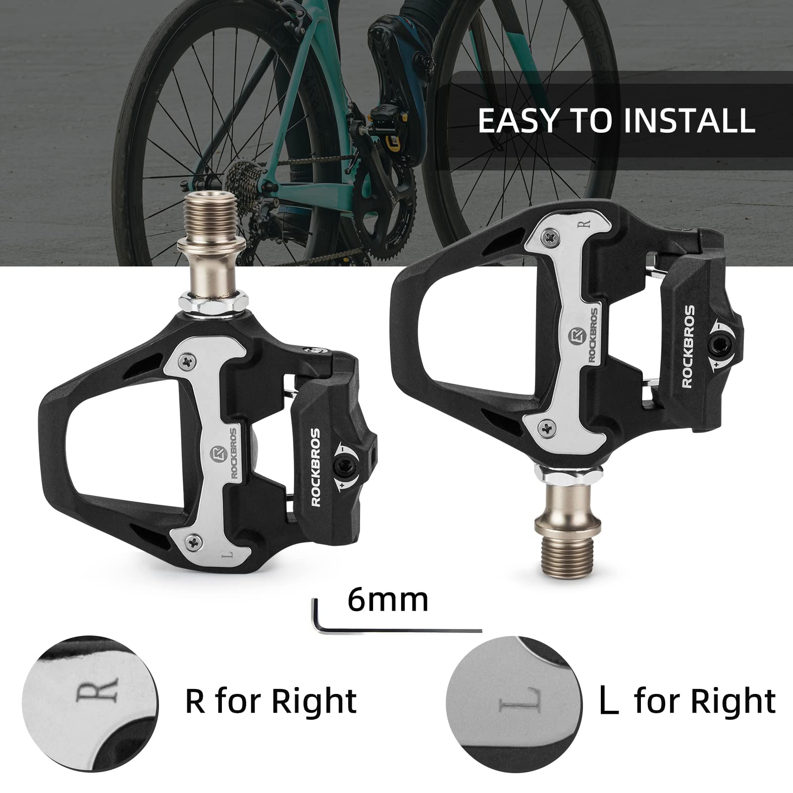 ROCKBROS Lightweight Clipless Pedals with Cleats Compatible with SPD-SL - ROCKBROS