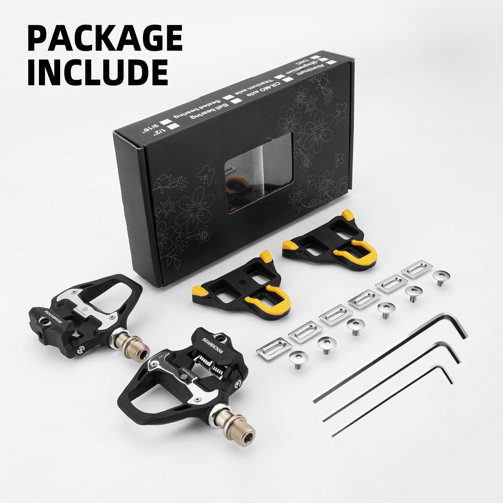 ROCKBROS Lightweight Clipless Pedals with Cleats Compatible with SPD-SL - ROCKBROS