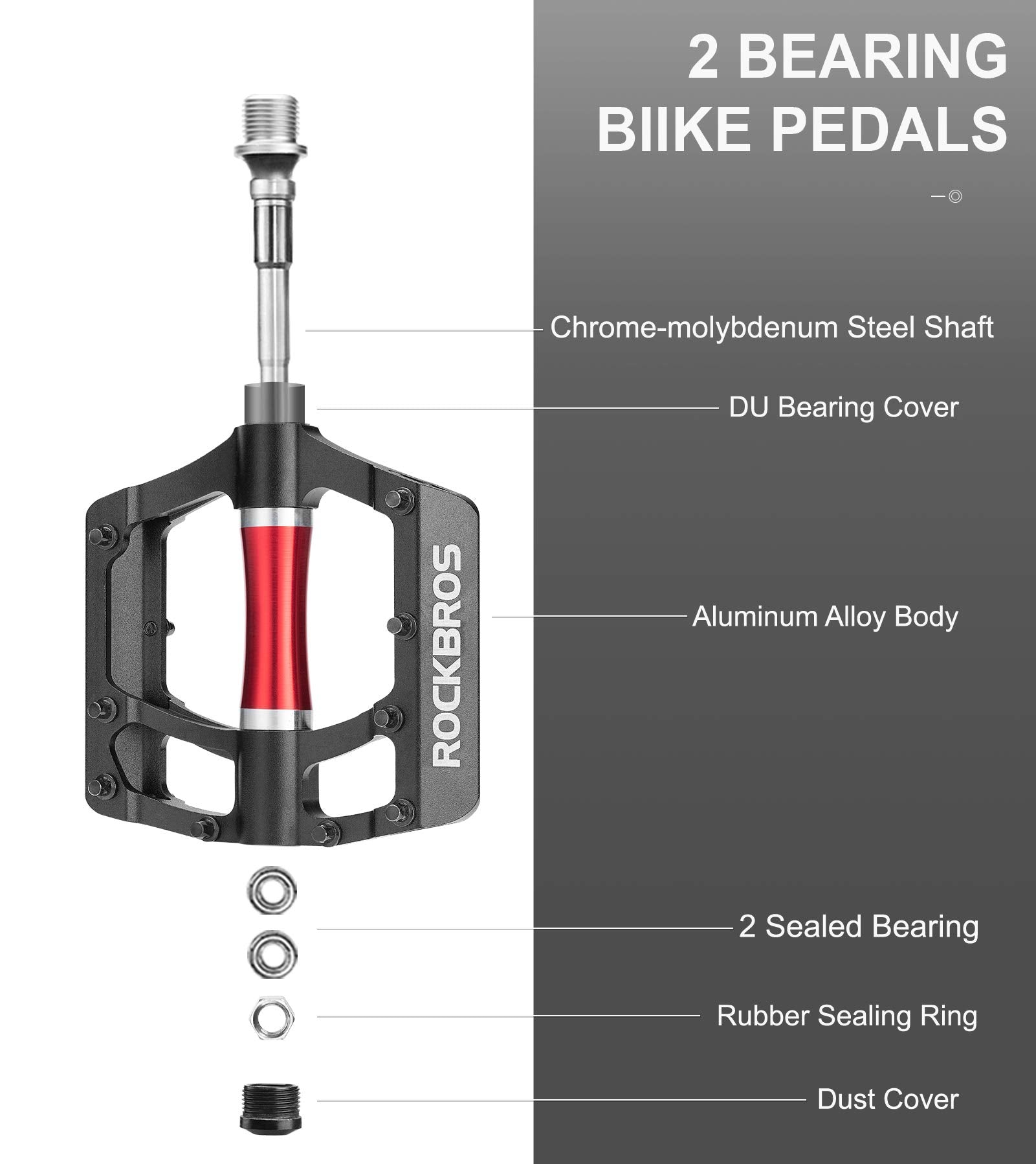 ROCKBROS MTB Pedals Platform Bike Pedal Aluminum 9/16" Bicycle Pedal Non-Slip Lightweight Flat Pedals for BMX Road Mountain Bikes - ROCKBROS