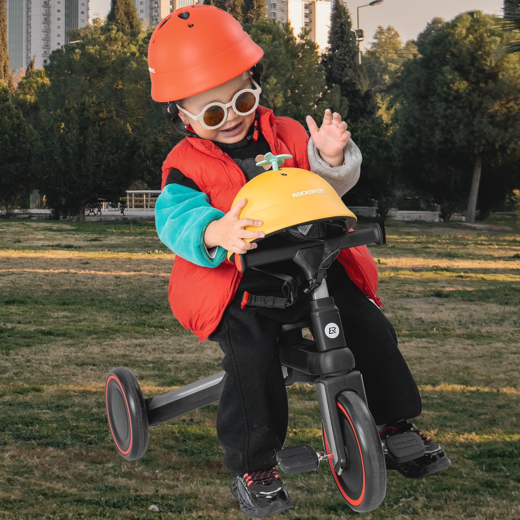 ROCKBROS 3-in-1 Kids Tricycle with Adjustable Seat and Removable Pedals
