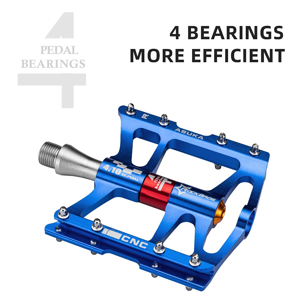 ROCKBROS 4 Bearings Mountain MTB Bike Pedals Platform Flat Aluminum Alloy 9/16" - ROCKBROS