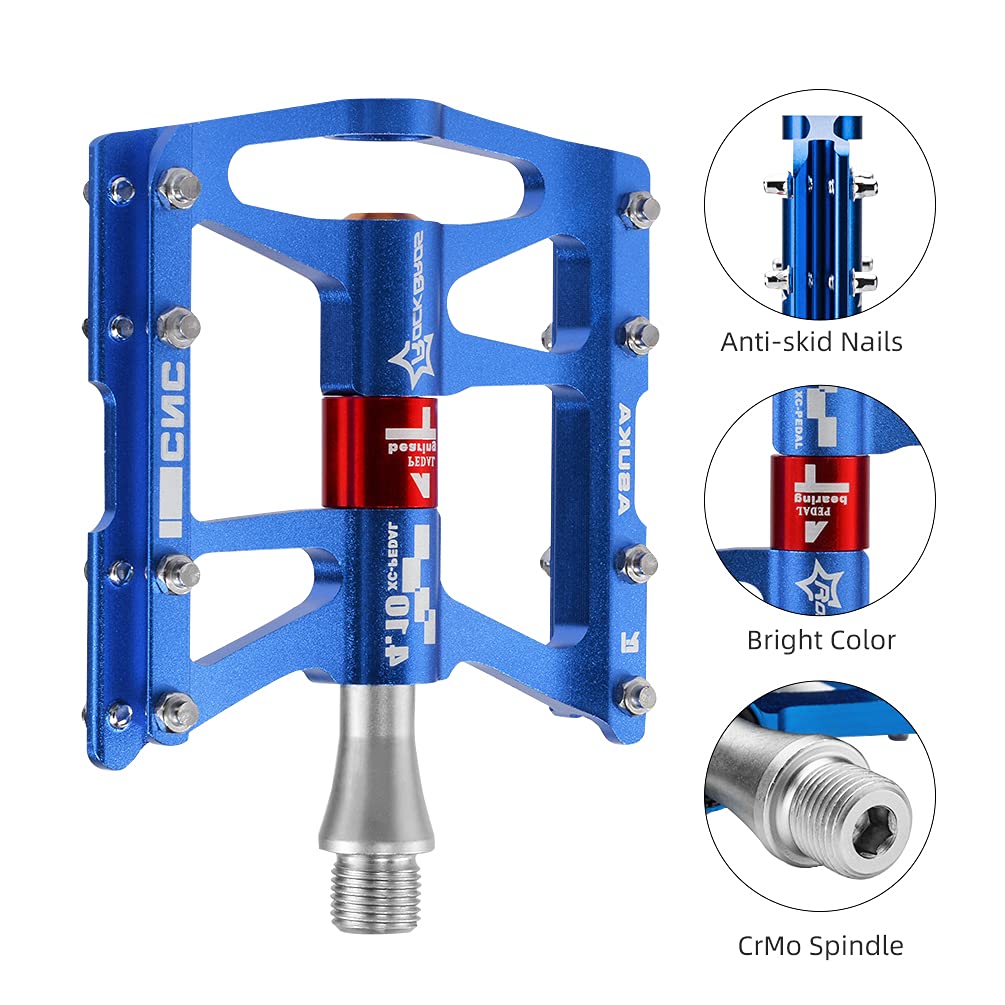 ROCKBROS 4 Bearings Mountain MTB Bike Pedals Platform Flat Aluminum Alloy 9/16" - ROCKBROS