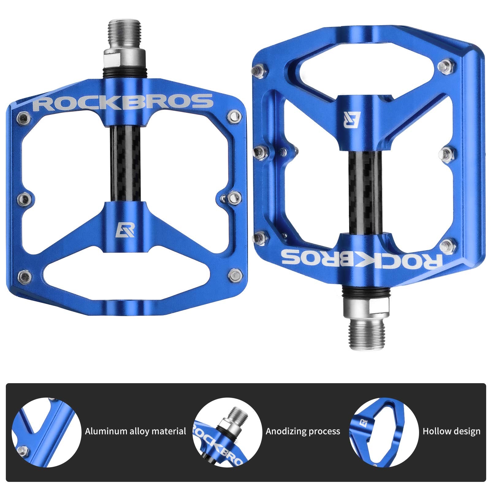 ROCKBROS Mountain MTB Bike Flat 9/16 Lightweight Carbon Fiber Sealed Bearing Pedals - ROCKBROS