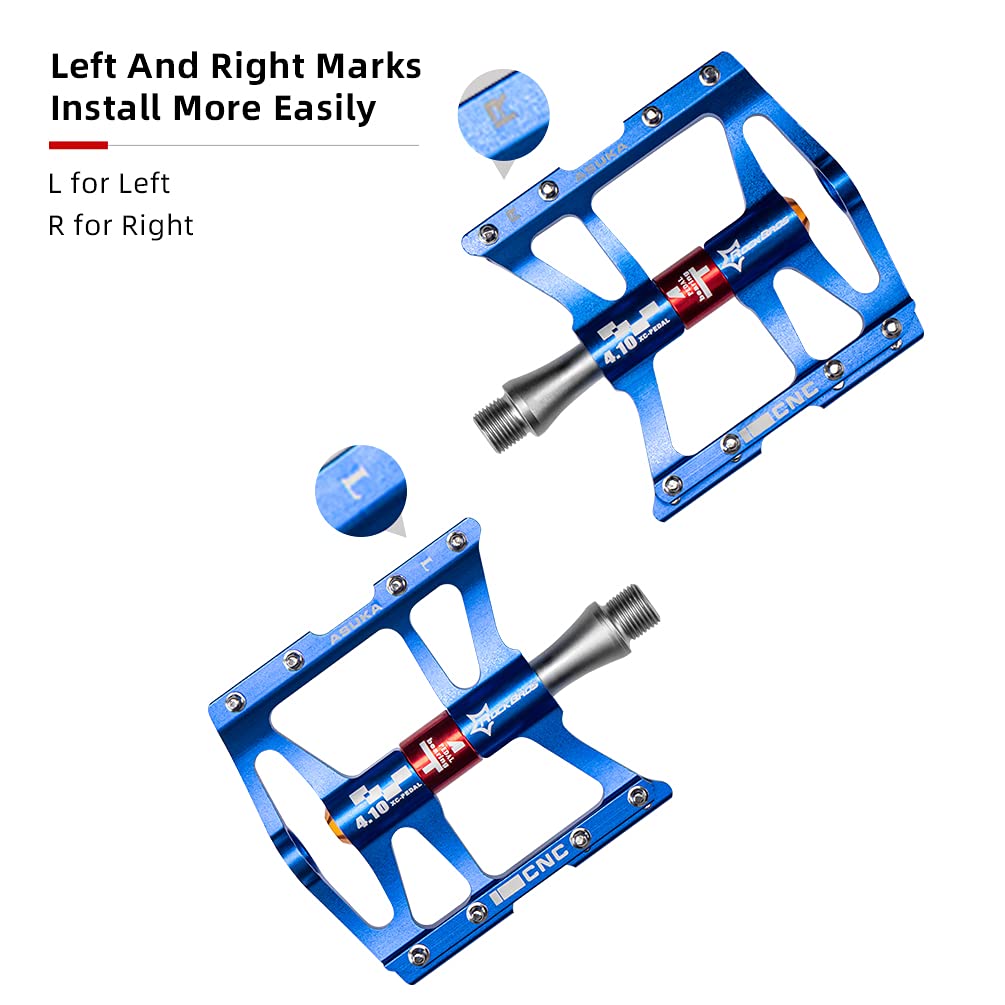 ROCKBROS 4 Bearings Mountain MTB Bike Pedals Platform Flat Aluminum Alloy 9/16" - ROCKBROS