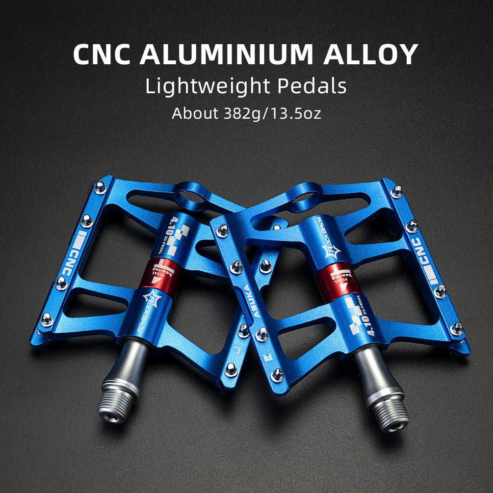 ROCKBROS 4 Bearings Mountain MTB Bike Pedals Platform Flat Aluminum Alloy 9/16" - ROCKBROS